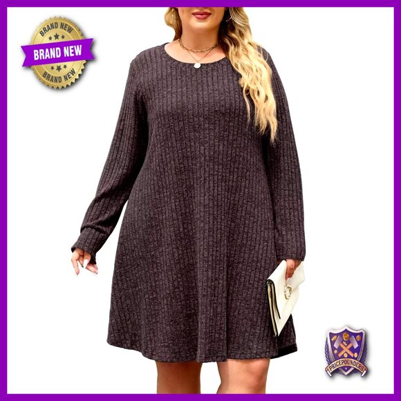 Dresses & Skirts - Plus Size Sweater Dress Long Sleeve Casual Fall Winter with Pockets